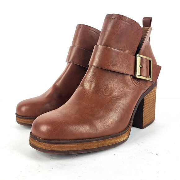 Korks Kari Ankle Booties Pull On Buckle Tan Comfort Padded Wooden 10 M